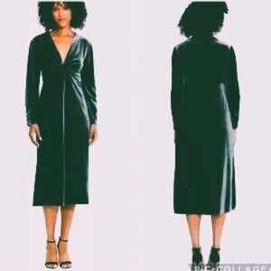 Maggy London Women's Twist V-Neck Bias Skirt Midi- Color Rosin (forest green)